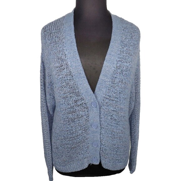 Sejour Sweaters - Sejour Women's Blue Button Up V Neck Lightweight Sweater Knit Cardigan Plus 1X